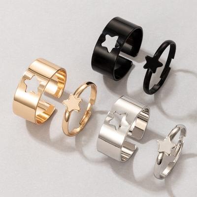 Tocona New Butterfly Heart Matching Couple Rings for Women Men Moon Star Hollow Geometric Colorful Rings Wedding Jewelry
