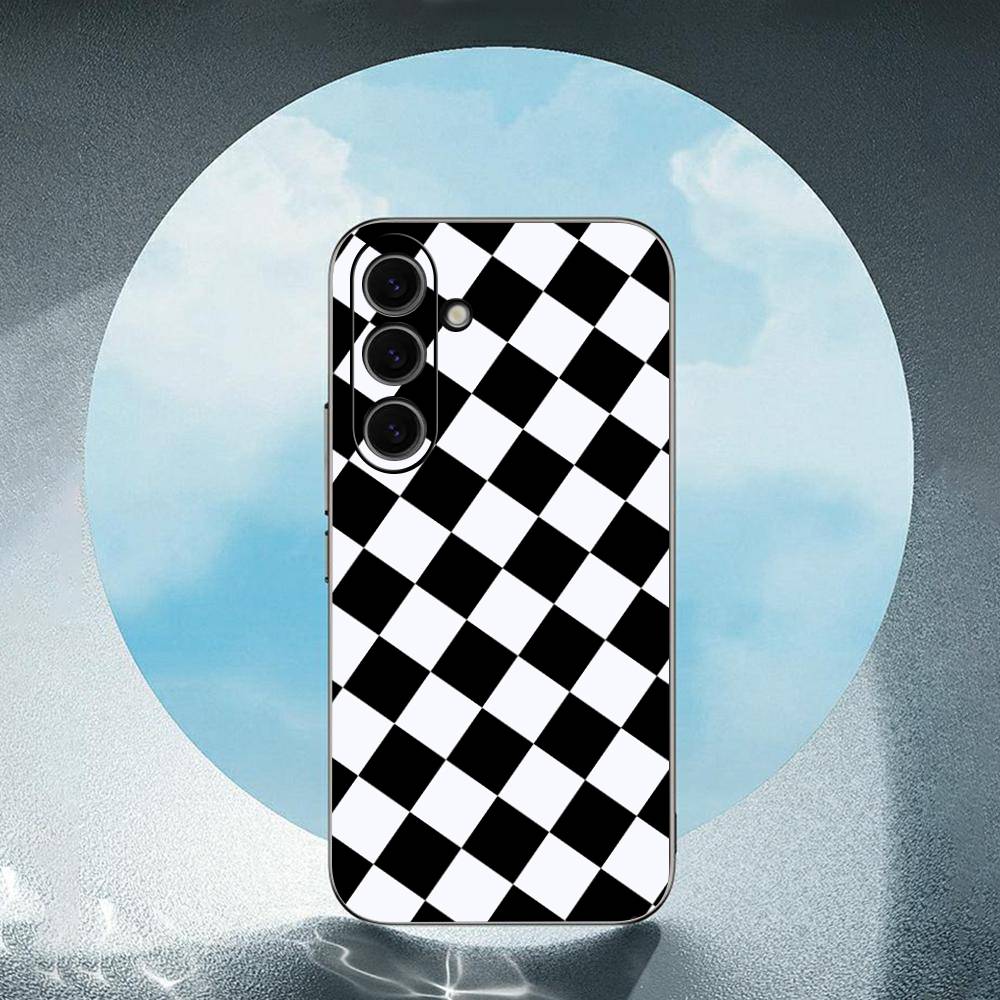 Checkerboard Checkered Luxury Black Phone Case For Samsung Galaxy S23 S24 S25 Ultra S22 Plus S21