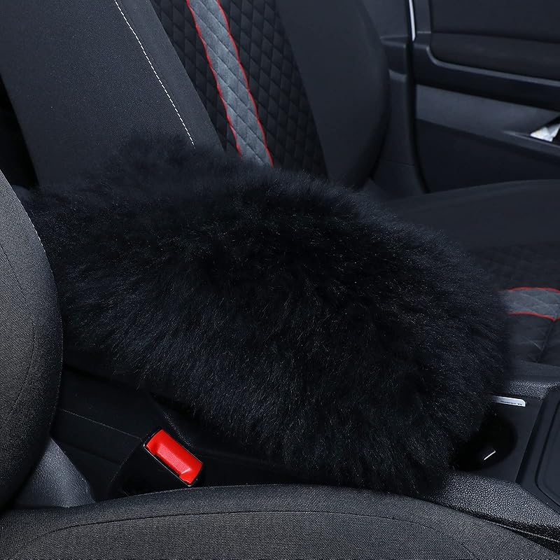 Frienda Furry Armrest Cover Auto Center Console Cover Car Soft Console Pad, Real Sheepskin Wool Soft Fluffy Auto Center Armrest Pad For Most Car