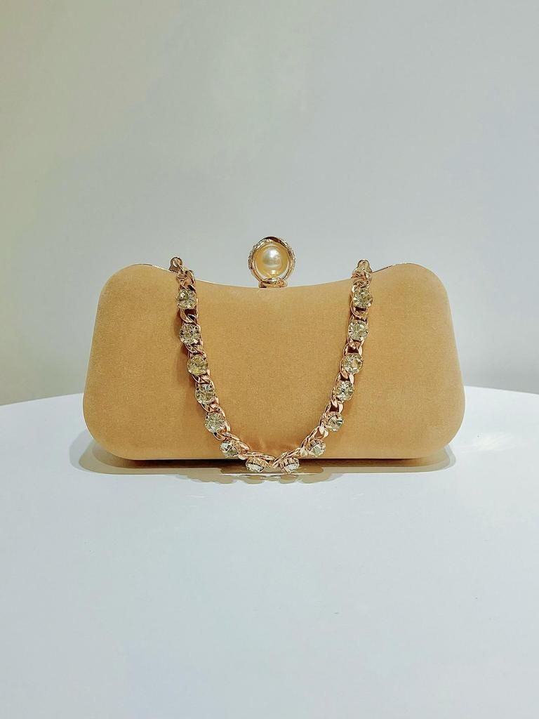 Samt Strasskette Schultertasche - Elegante Crossbody Abendhandtasche für Damen