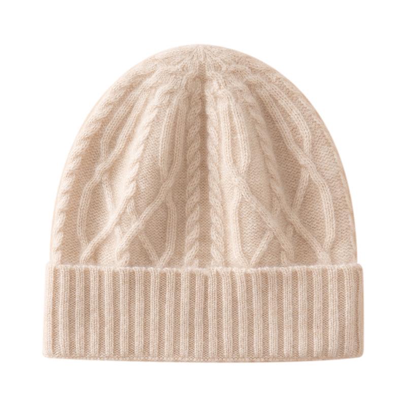 Women's Cable Knit Cashmere Hat - Warm Ear Protection, Solid Color, Versatile Winter Accessory