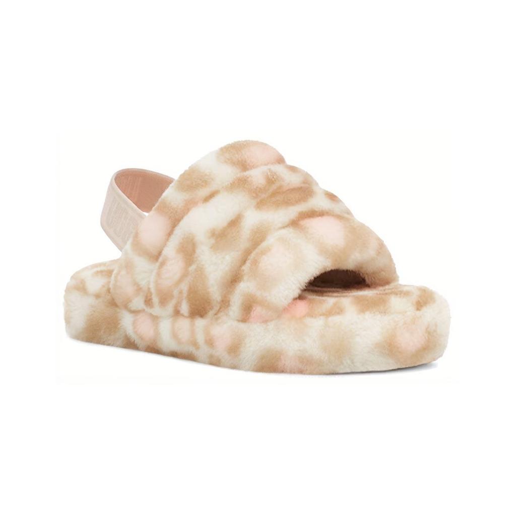 UGG Fluff Yeah Leopard Print Open Toe Sandals Kids Sandals White 1123640K-WHT