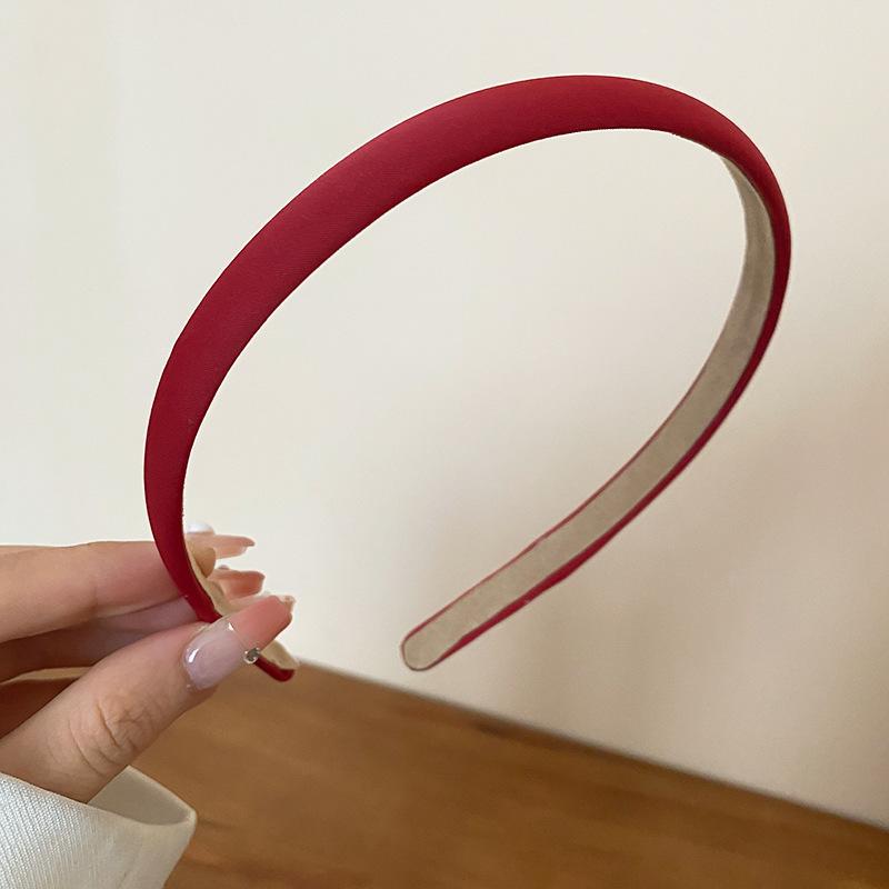 Hong Kong Style Retro Red Satin Thin Headband Simple Temperament High Skull Top Headband French Commuter Hair Accessories