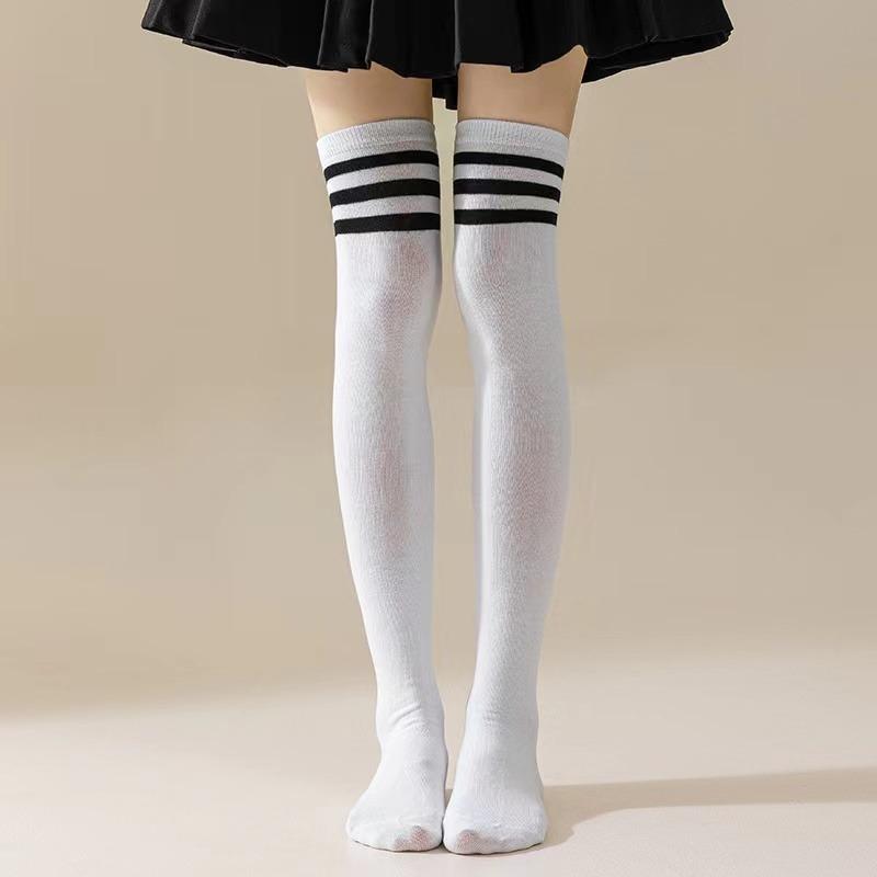 New 1Pair Sexy Long Socks Solid Color Striped Women Over Knee Thigh High Over The Knee Stockings Ladies Girls Warm Knee Socks One Size