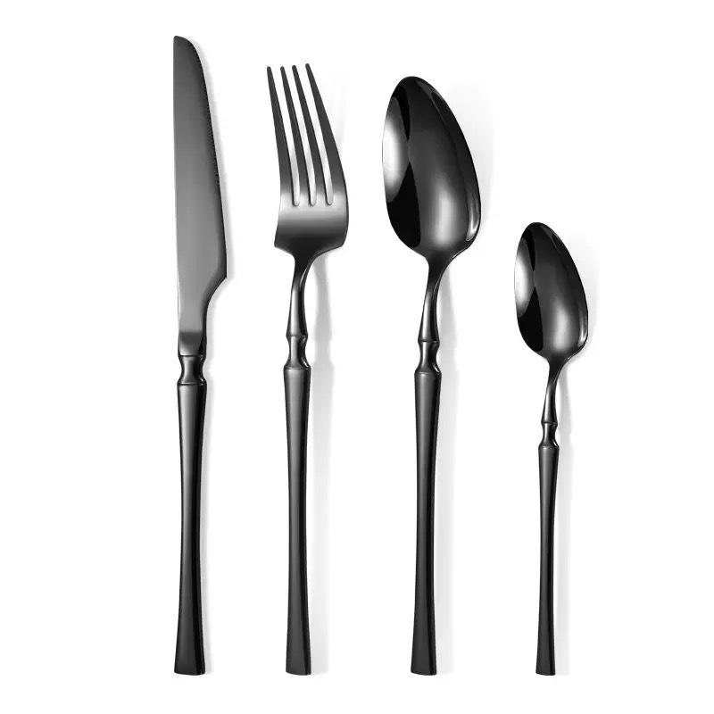Gold 24-Piece Stainless Steel Cutlery Set: Elegant Steak Knife, Fork, and Spoon for Western Cuisine.