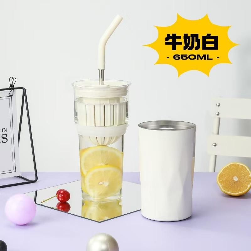 High Value Double-layer Youka Cup Stainless Steel Double-layer Thermos Cup Large Capacity Dual-purpose High Borosilicate Straw Cup