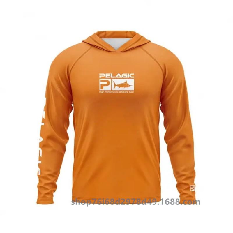 Mens UPF 50 Quick-Dry Fishing Shirt With Hood Long Sleeve Sun Protection Top Outdoor Angling Wear