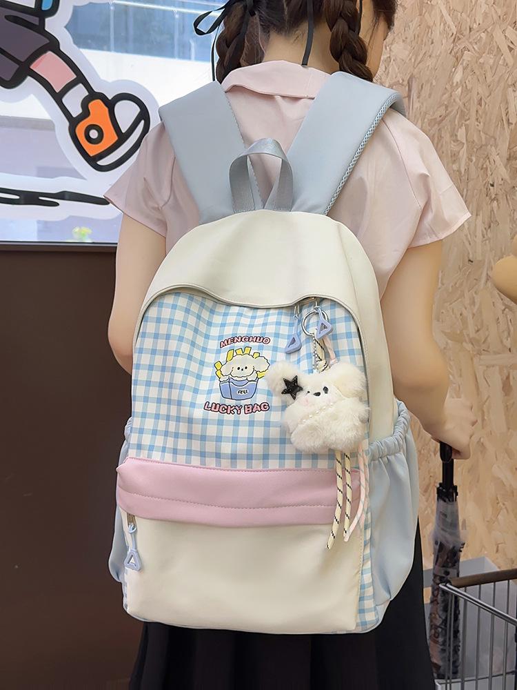 Extra Large Japanese Style Plaid Backpack for Middle & High School Students