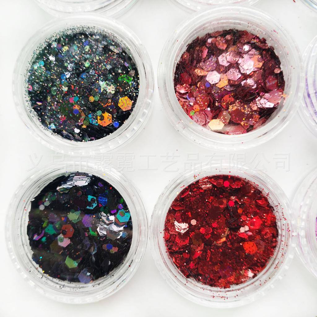 Holographic Chunky Glitter Total 60-140g Face Body Eye Nail Festival Chunky Holographic Glitter 6/8/24 Jars Mix Loose Glitter M9