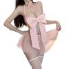 Sex Underwear Big Bow Hanging Neck Three-point Hollow Shawl Mesh Skirt Perspective Lace-up Fairy