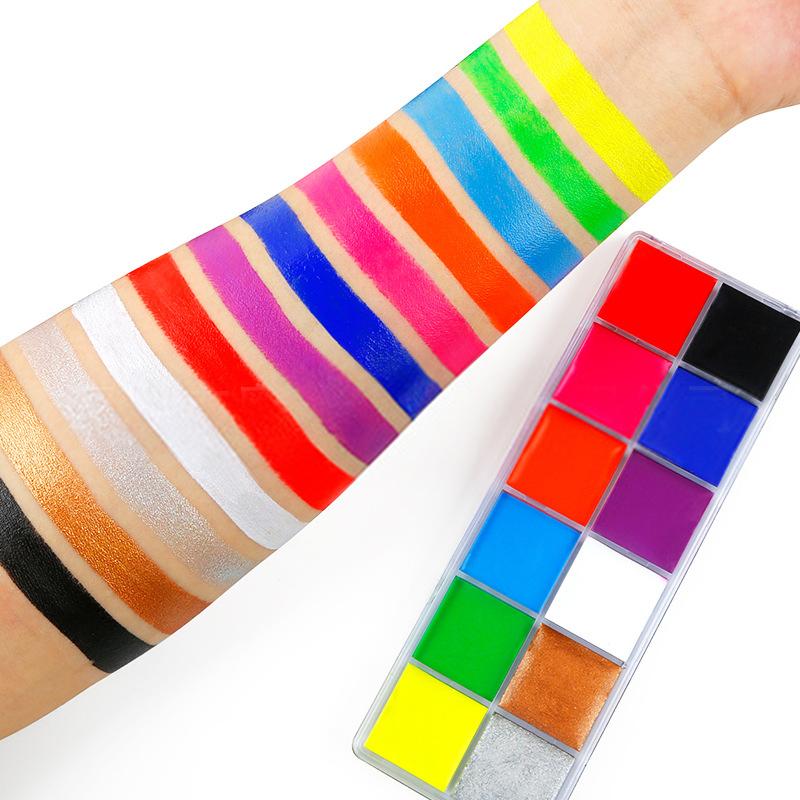 Halloween Party Waterproof Vegan Face Oil Neon Painting Kit Professional Body Makeup 12 Colors Tattoo Face Body Paint