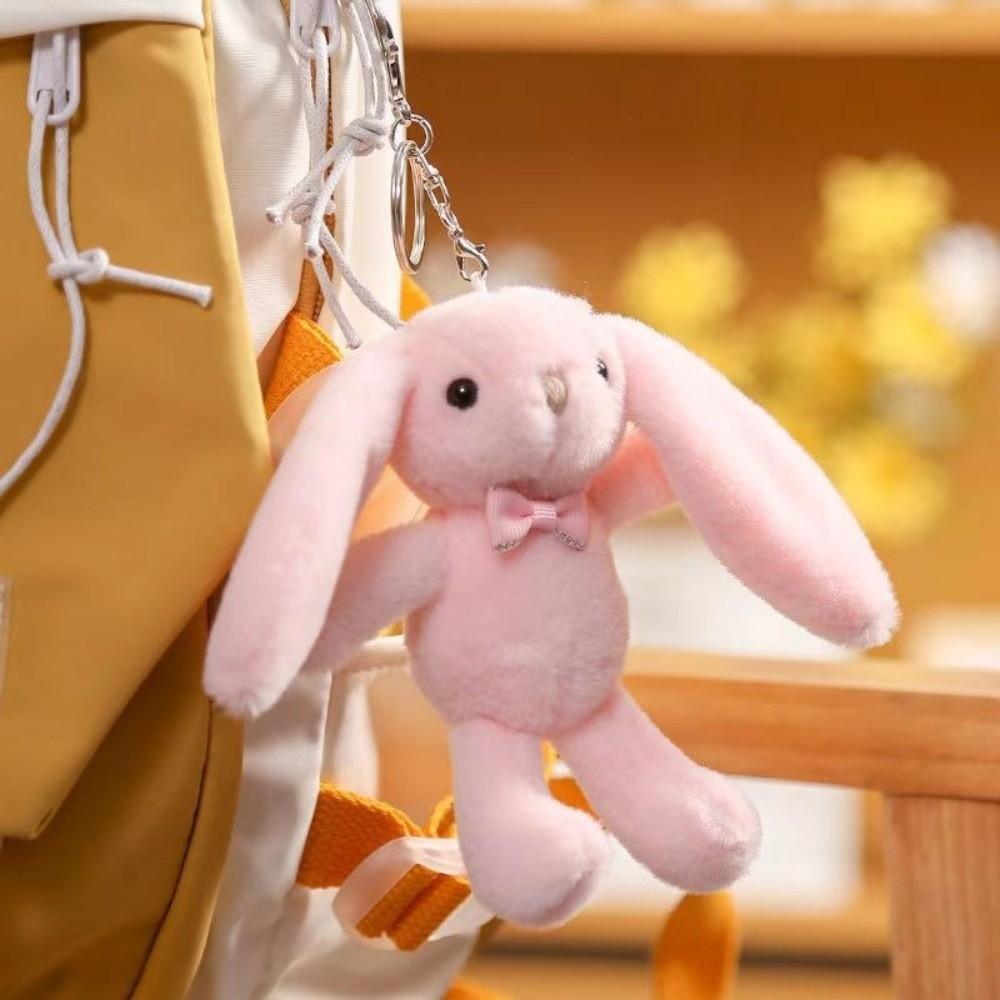 Bow Tie Lovely Plush Bunny Keychain Soft Fluffy Rabbit Stuffed Animal Gift Giving