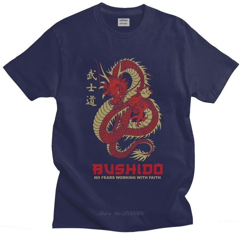 Cool Bushido No Fears Working With Faith T Shirt Men Short Sleeve Cotton T-shirt Japanese Dragon Tattoo Tee Tops Graphic Tshirt