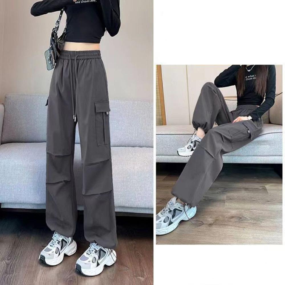 Summer Women Joggers Pants Casual Female Straight Cargo Pants Elastic High Waist Streetwear Slim Trousers
