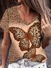 New Leopard Butterfly Flower 3D Print T-Shirts Women's Short Sleeve V-Neck T Shirt Y2k Harajuku Tees Casual Tops Female Clothing
