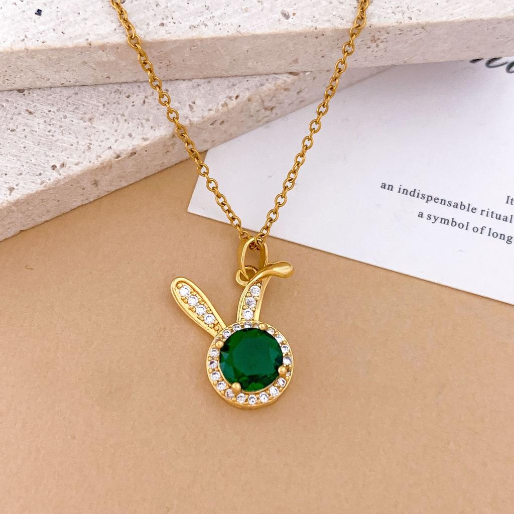 Necklace Cartoon Cute Rabbit Light Luxury Titanium Steel Necklace Fashionable Exquisite Copper Micro-inlaid Zircon Non-fading Accessories