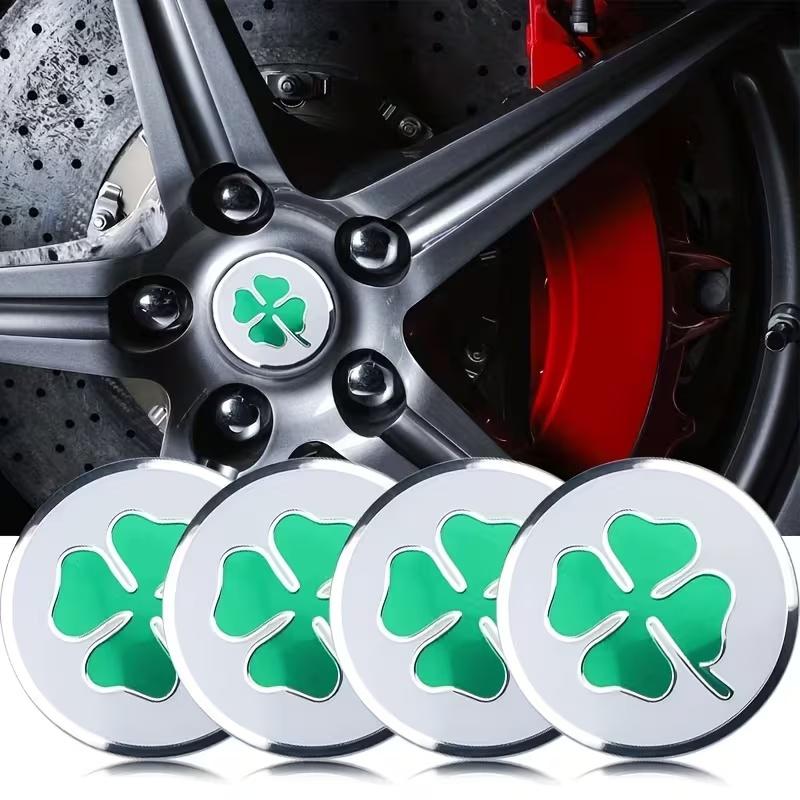 4pcs 56Mm Car Wheel Hub Stickers with Four-Leaf Clover Emblem for All Cars
