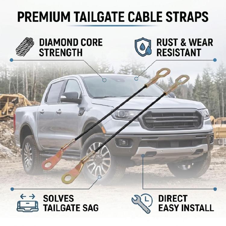 Pickup Side Support Cable Set for BT50 B2500 Rear Gate Repair, 2-Piece Cable Pair With Metal Mounting Ends and 38Cm/15Inch Length UH70-65-760K