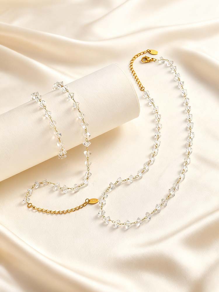 Irregular Transparent Crystal Bead Anklet, Stainless Steel Anklet, Waterproof Foot Jewelry for Women, Summer Beach Boho Jewelry