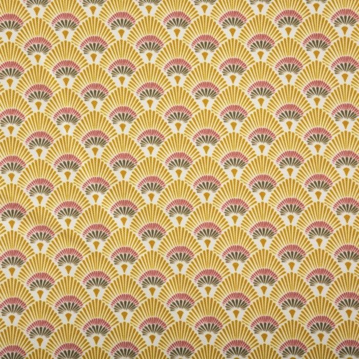 Nappe rectangulaire imprimée motif éventail jaune et violet 140 x 240 cm