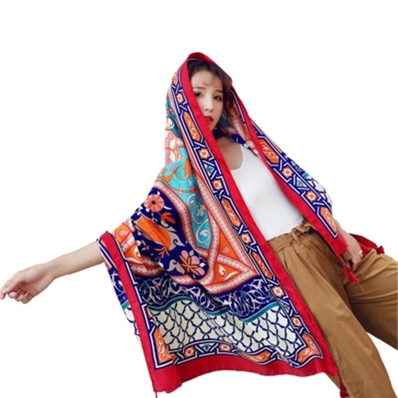 Ethnic Style Scarf, Sunscreen Shawl, Women's Summer Thin Style, Air Conditioner Silk Scarf, Fashionable Seaside Beach Scarf