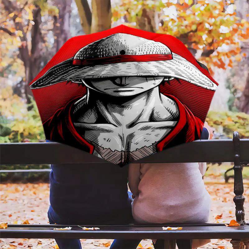1 Adet Otomatik Katlanır Şemsiye - Luffy D Desenli Taşınabilir Katlanabilir Tasarım 8 Kemerli Noel Doğum Günü Hediyeleri