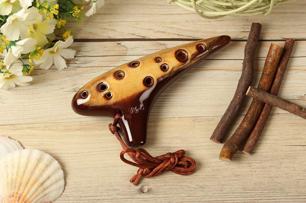 TNG Ocarina Instrument [12 Holes  Soprano C Key  6 Colors Available] Single SC (with Strap) High-Quality Wind Instrument, Glazed Color (Yellow)