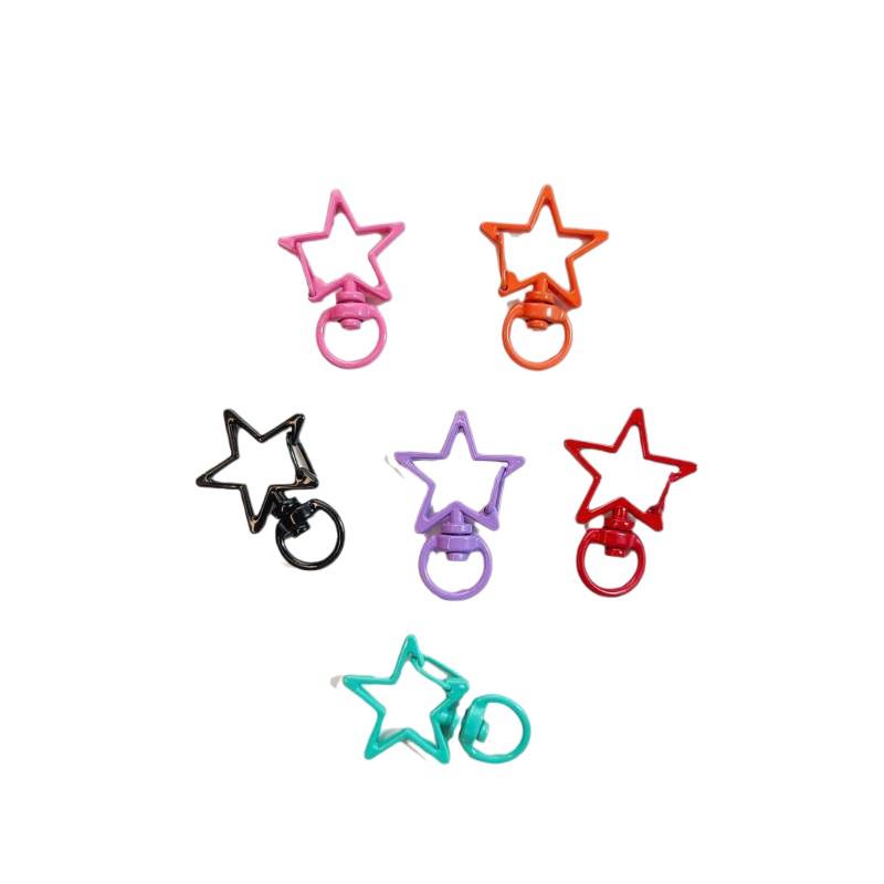 Colorful Zinc Alloy Star Keychain with Candy Color Spring Buckle Pendant - DIY Jewelry Accessory