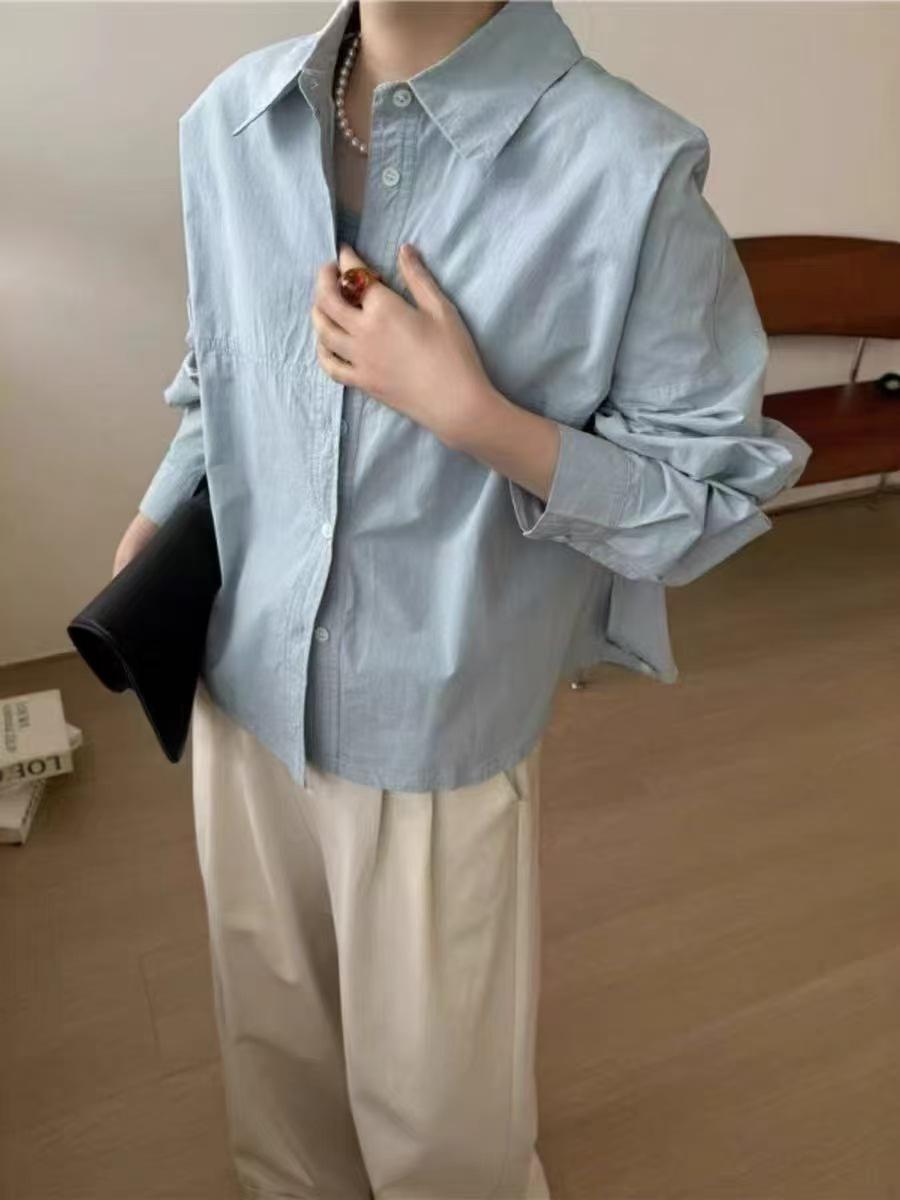 

Весна/Лето 2025 Женская корейская мода: Универсальный комплект из двух предметов: рубашка с лацканами + майка L синий