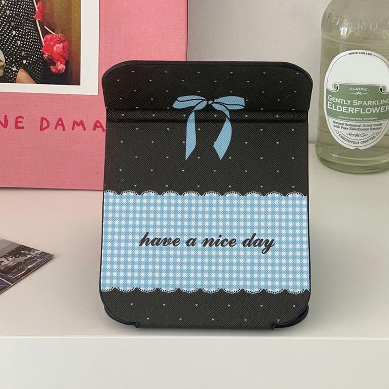 Tisch-Make-up-Spiegel Floral PU-Leder Schlicht Tragbar Handspiegel Faltbar Studenten Kompakt Niedlich Taschenspiegel