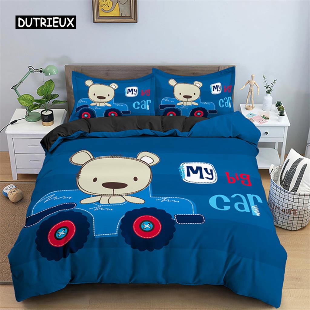 

Пододеяльник с изображением мультяшного медведя, милые животные, чехол для одеяла из микрофибры, 2/3 шт., комплект постельного белья, двуспальная кровать для девочек, детская спальня EU single(135x200cm)