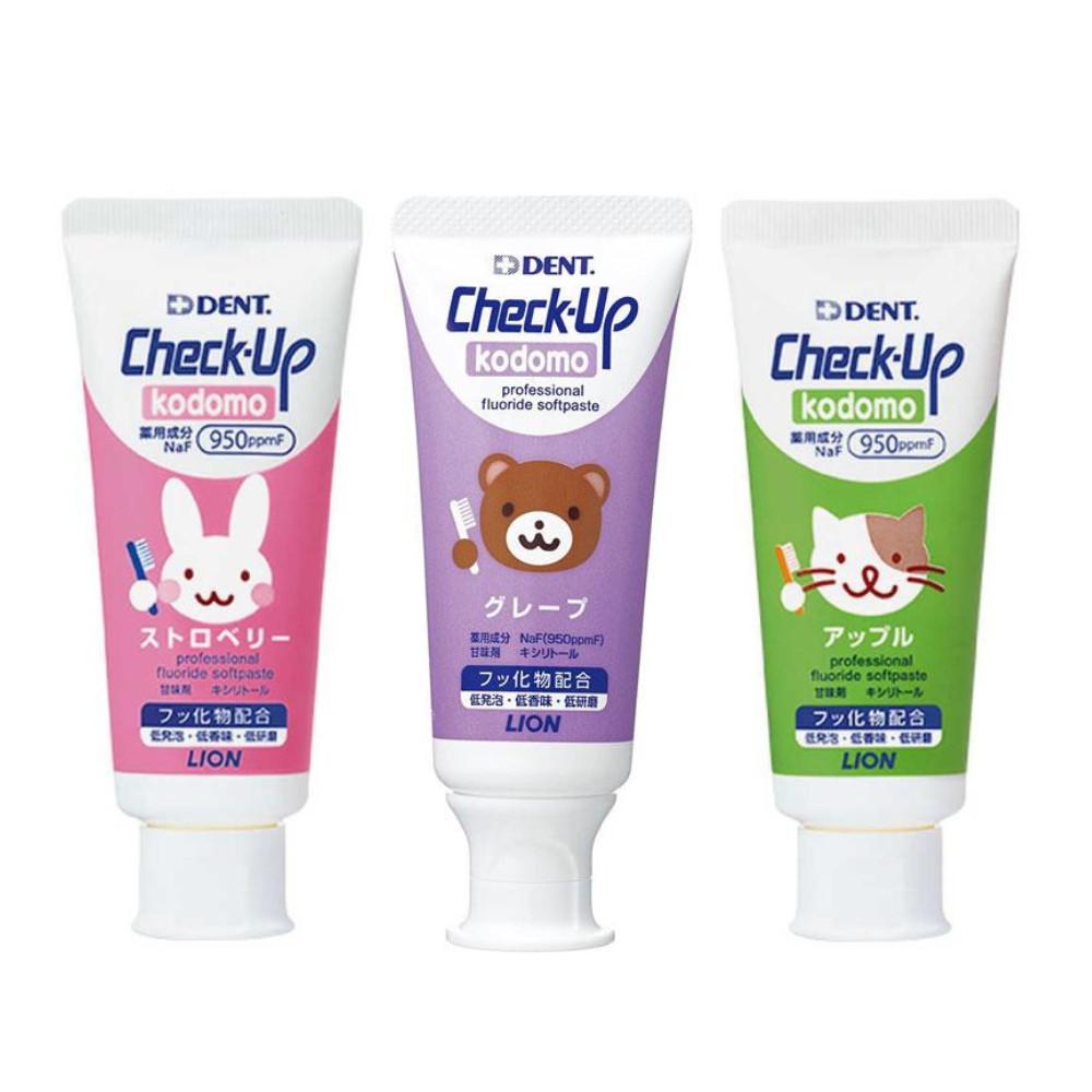 Japan LION DENT Check-Up Kodomo Toothpaste for Children (Apple / Grape / Strawberry) 60g