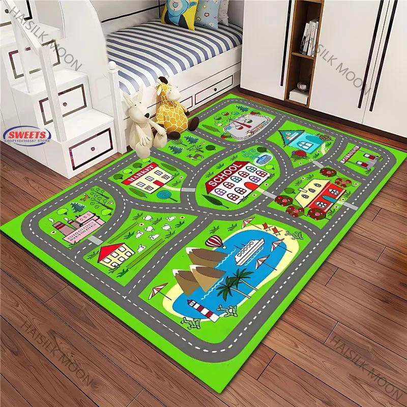 

Large Educational Youngsters Play Mat with Car Track – Green City Road Map Design, Fun Pretend Play Mat for Boys and Girls, Gift 40x60cm (16x24in)