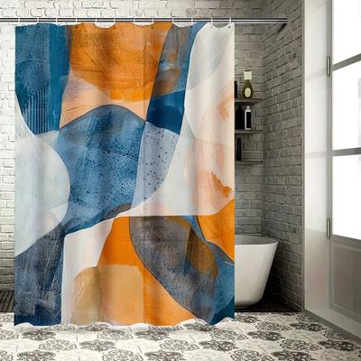 Tenda da doccia astratta moderna con motivi blu, arancioni, bianchi, grigi per decorazione del bagno, tessuto impermeabile, 72x84 pollici (180 centimetri