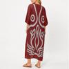 Women V Neck Bohemian Print Kaftan Maxi Dress Loose Fit Long Robe for Beach Holiday and Outfits