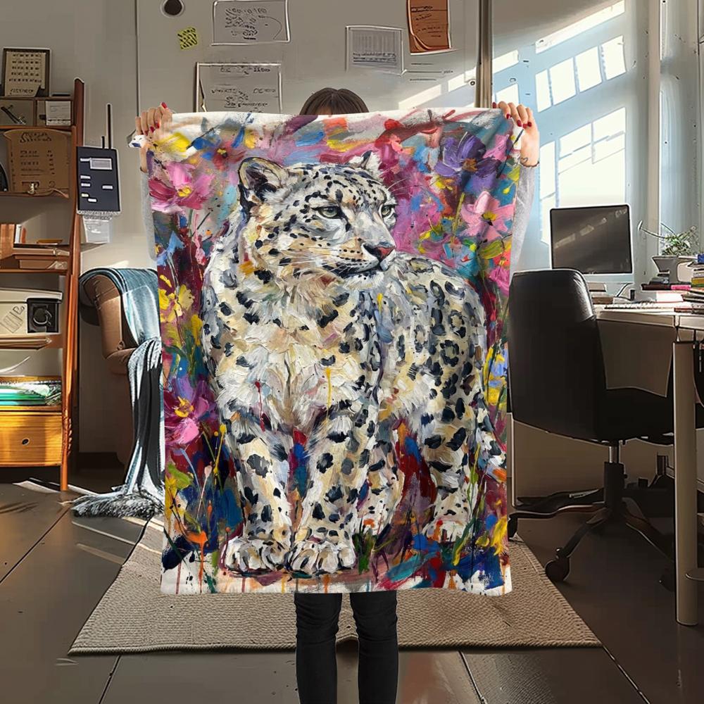 Snow Leopard Animal Print Flannel Blanket, High quality Comfortable for All Seasons, Home Decor, Warmth and Comfort, Perfect for Christmas Gifts119