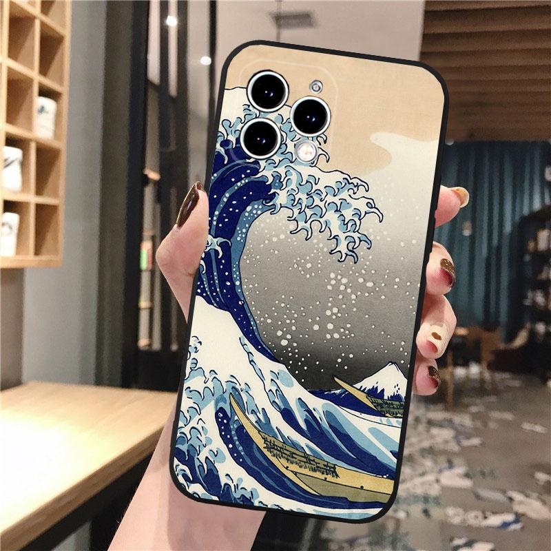 Phone Case For Iphone 17 Pro Max 17 Pro Air 16 15 14 13 Pro Max 15 16 Pro 15Plus Wave Art Japanese Green Illust