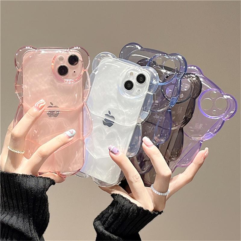 Ins Japan Cute 3d Bear Transparent Phone Case For Iphone 14 13 12 11 Pro Xs Max X Xr Cartoon Clear Animal Shockproof Soft Cover