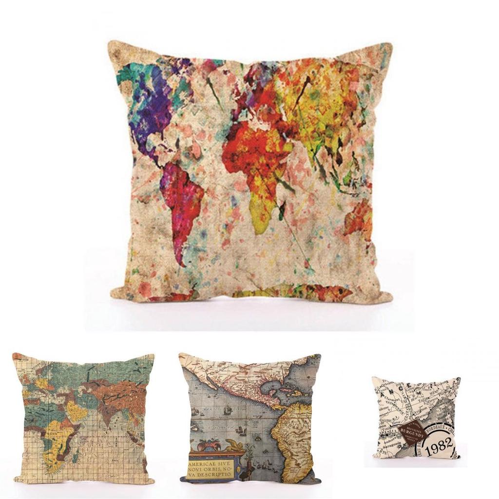 Hochwertiger Heimweltkarten-Druck Kissenbezug für elegante Sofadekoration