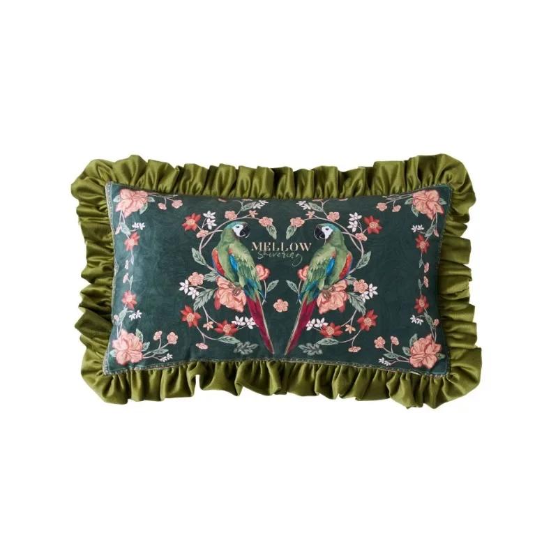 Parrot Print Cushion Case, Flora Bird Pillows, Luxury Velvet, Decorative Pillow Cover for Sofa Chair, Modern Living Room, Home D