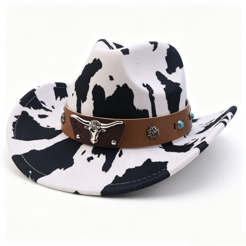 New Woolen Party Top Hat, European and American Bull Head, Western Cowboy Hat, Cow Pattern Sunscreen Visor