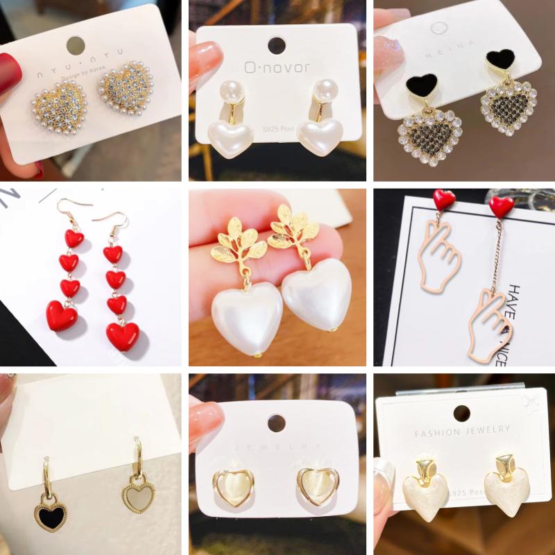 Korean Heart Hanging Earrings White Enamel Imitation Pearl Elegant Trendy Red Pink Acrylic Heart Dangle Earrings