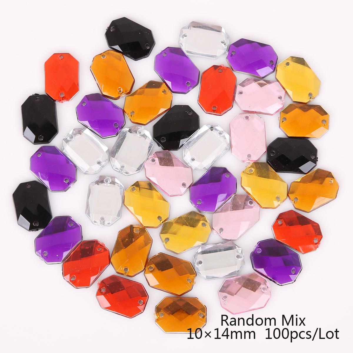 

100 шт./пакет, стразы для шитья с плоской задней частью, пришивные кристаллы, камни, акриловые бусины, стразы для рукоделия, украшения для скрапбукинга 10x14mm 100pcs разноцветный