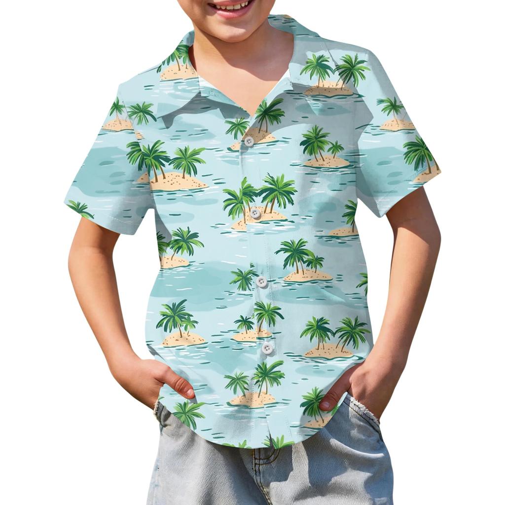 Jungen kurzärmeliges Hawaiihemd, Kinder Sommer Hemd mit Knöpfen