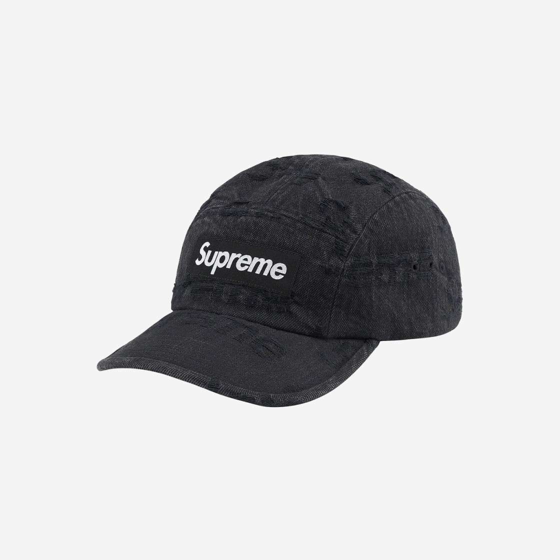 

Джинсовая кепка Supreme с потертыми логотипами, черная 21SS -