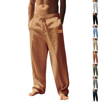 Cross-border American, European and American Men's Lace-up Beach Breathable Cotton and Linen Loose Casual Sports Trousers Men