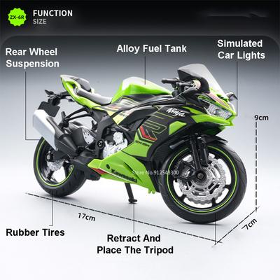 1/12 Kawasaki Ninja ZX-6R Legierungs-Motorradmodell Spielzeugauto Simuliertes Metall mit Hinterradaufhängungsfunktion Motorradfahrzeuge