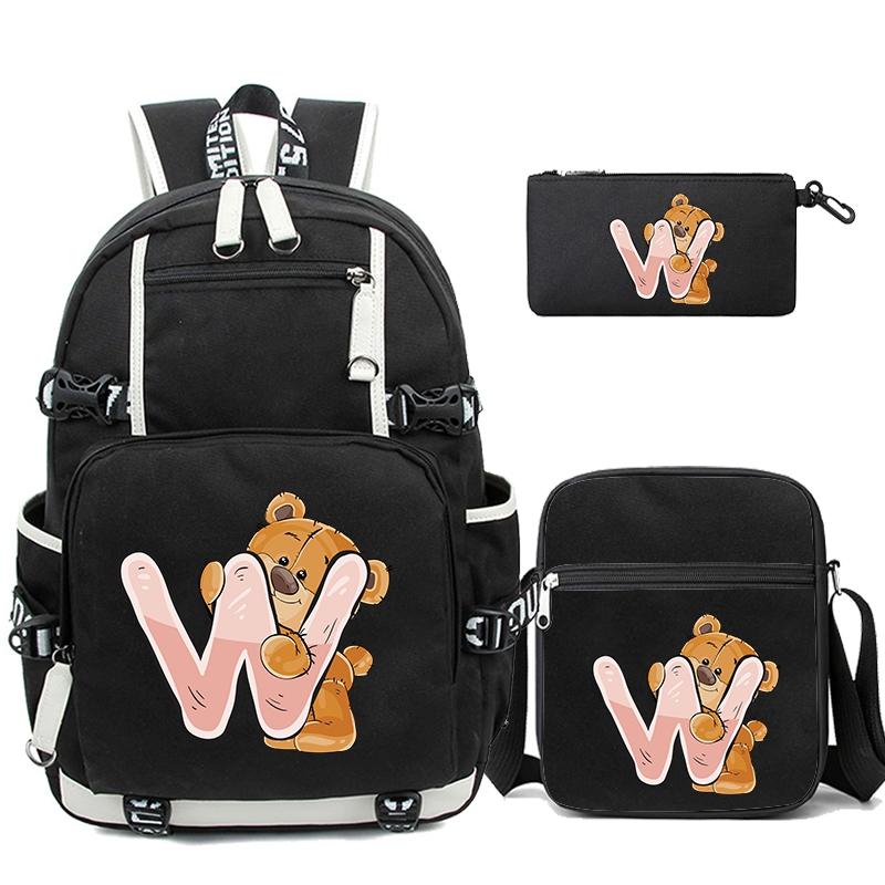 3Pcs/set Cute Little Bear 26 English Letters Bookbag Back To School Backpack Child Gift with Pencil Case Shoulder Bag Backpack