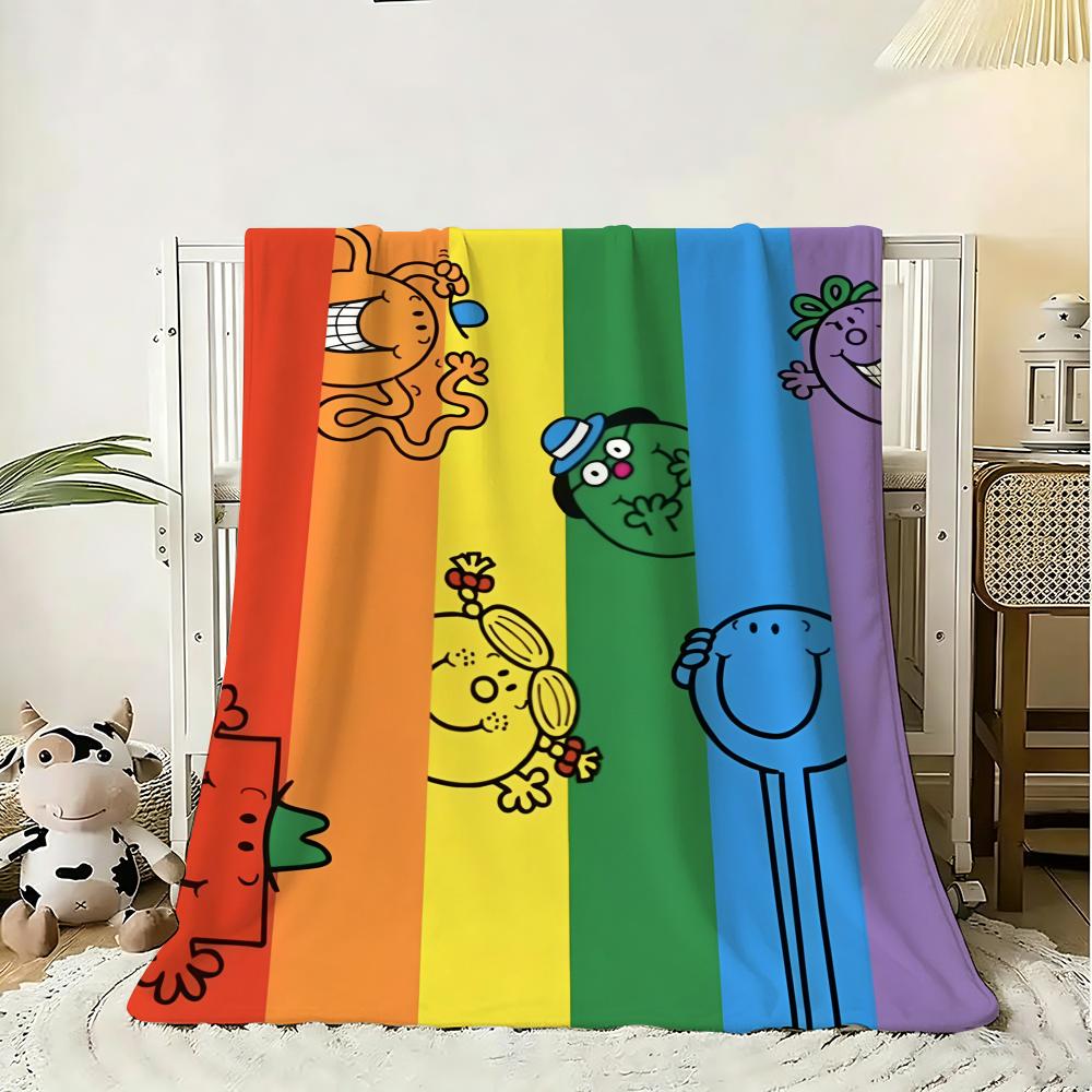 Mr M-Men Little M-Miss Throw Soft Flannel Throw Blanket, Lightweight Breathable Summer Nap Blanket For Home Travel Cozy Decor