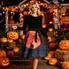 Womens Long Sleeve Round Neck Dress Halloween Print Casual Midi Dress with Waist Tie Elegant Fit and Flare Style Suitable for Seasonal Wear